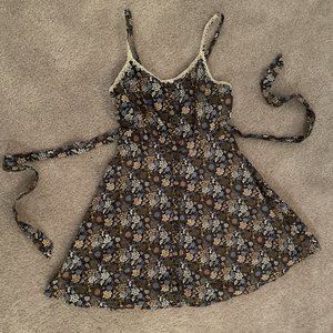Floral Button-Up Lace Dress with Back Tie and Pockets